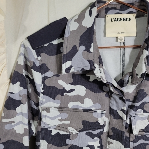 L'AGENCE Cromwell Camo Military Jacket Gray Stretch Cotton Small Shacket - Picture 4 of 7